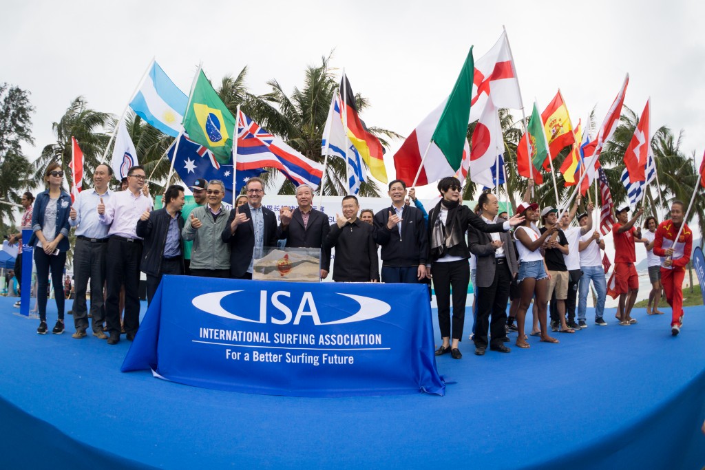 IOC Vice President Yu Zaiqing declares the competition open alongside representatives from the 22 participating nations. Photo: ISA / Sean Evans