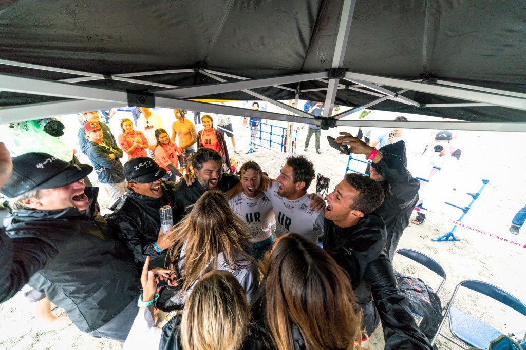Team Spain celebrates their first ISA Aloha Cup Gold Medal. Photo: ISA / Sean Evans 