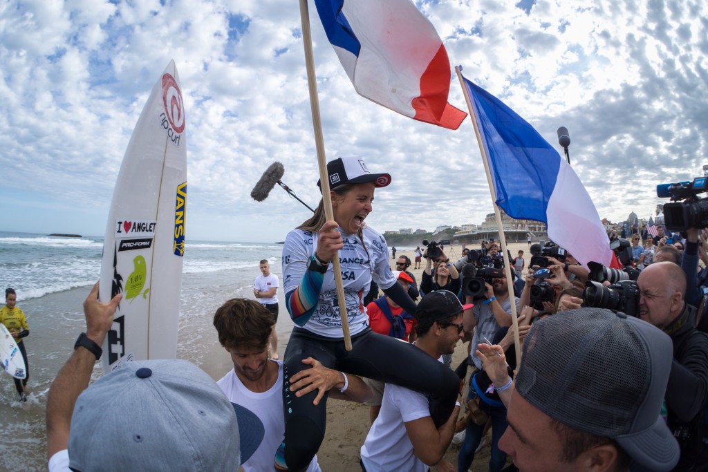 Pauline Ado will return to the WSG defend her individual and team Gold Medals. Pictured, Ado celebrates her first-place finish in 2017. Photo: ISA / Sean Evans