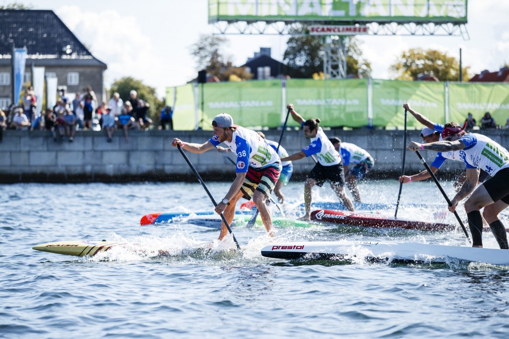 The Men’s Sprints hit the water at the 2017 WSUPPC in Copenhagen, Denmark. Photo: ISA / Ben Reed 