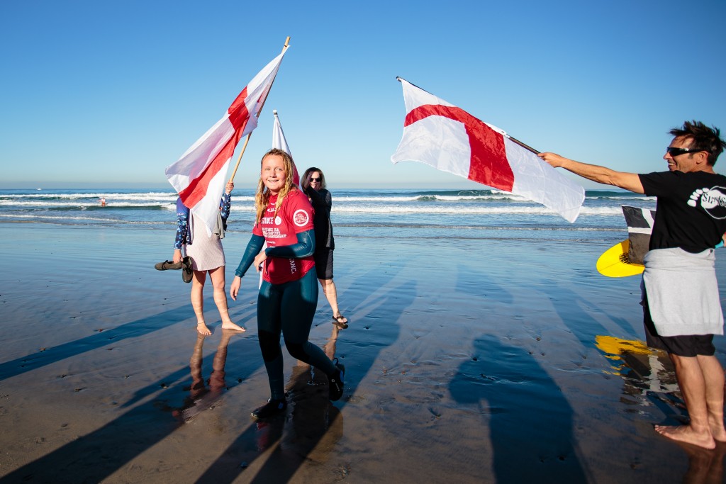 England’s Charlotte Banfield aims to earn Team England’s first adaptive surfing Gold Medal on finals day in the Women’s AS-1 Division. Photo: ISA / Chris Grant 