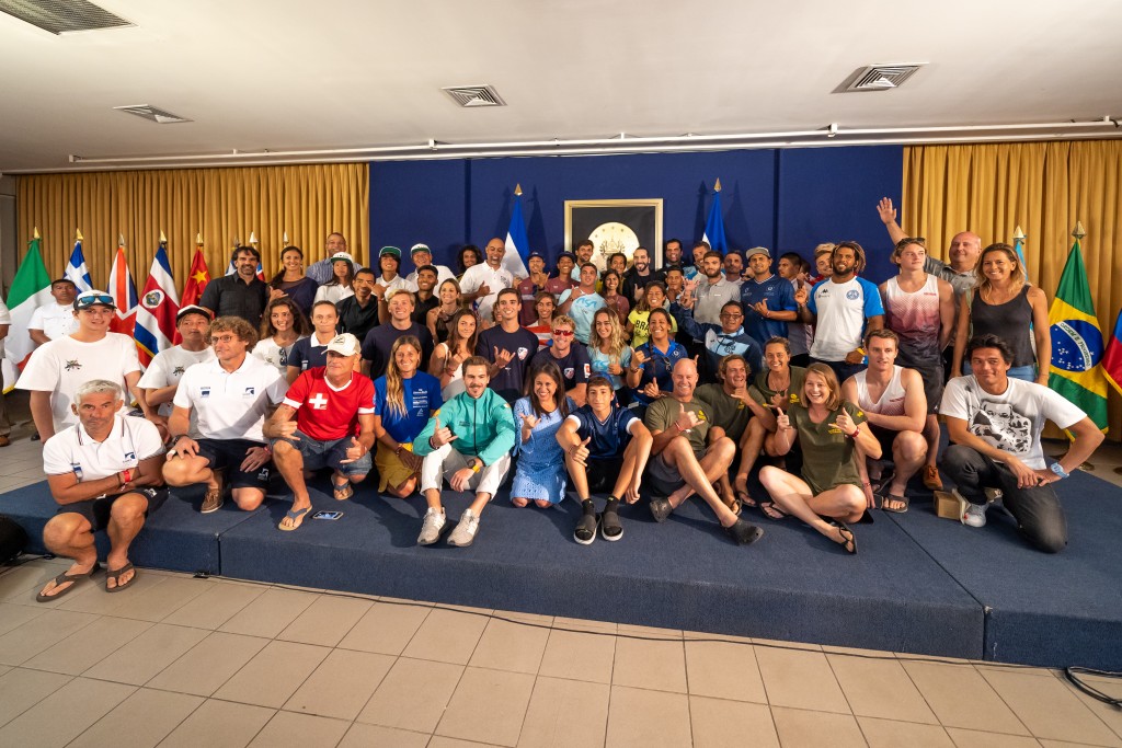 President Bukele meets with representatives from all delegations ahead of the Surf City El Salvador ISA World SUP and Paddleboard Championship. Photo: ISA / Sean Evans